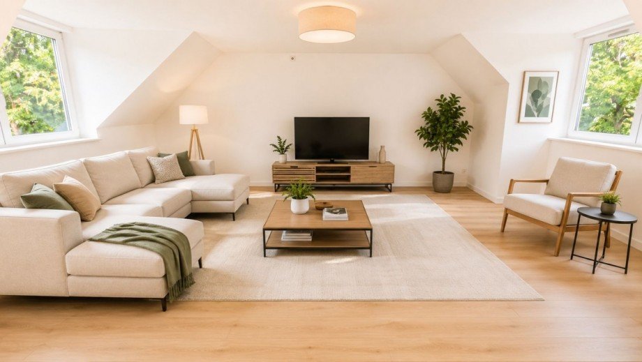 Wohnzimmer ELW DG Einrichtungsbespiel Einfamilienhaus Berlin