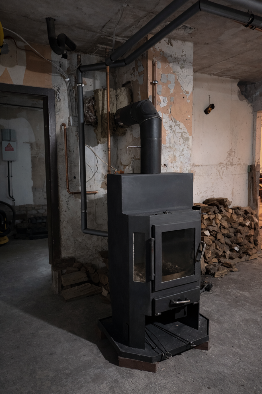 Wasserf�hrender Kamin im Keller Einfamilienhaus Berlin
