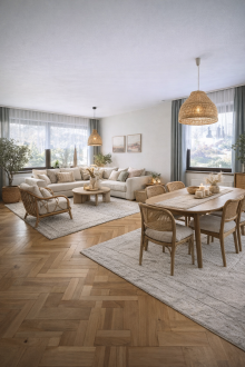 Wohnzimmer Einrichtungsbeispiel Einfamilienhaus im Bungalowstil auf ruhigem Einzelgrundst�ck in Berlin Rosenthal!