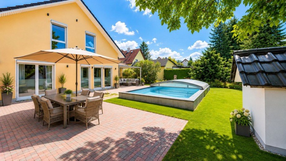 Garten mit Terrasse und Pool Einfamilienhaus Berlin