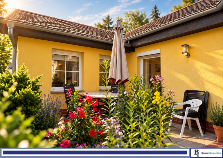 Hausansicht Berlin Bungalow Wohnen im Gr�nen: Gem�tlicher Bungalow mit Terrasse und Carport in Mahlsdorf-S�d
