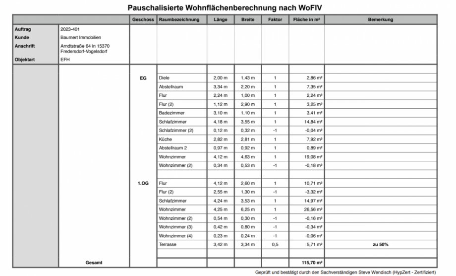 Wohnfl�chenberechnung Einfamilienhaus Fredersdorf-Vogelsdorf